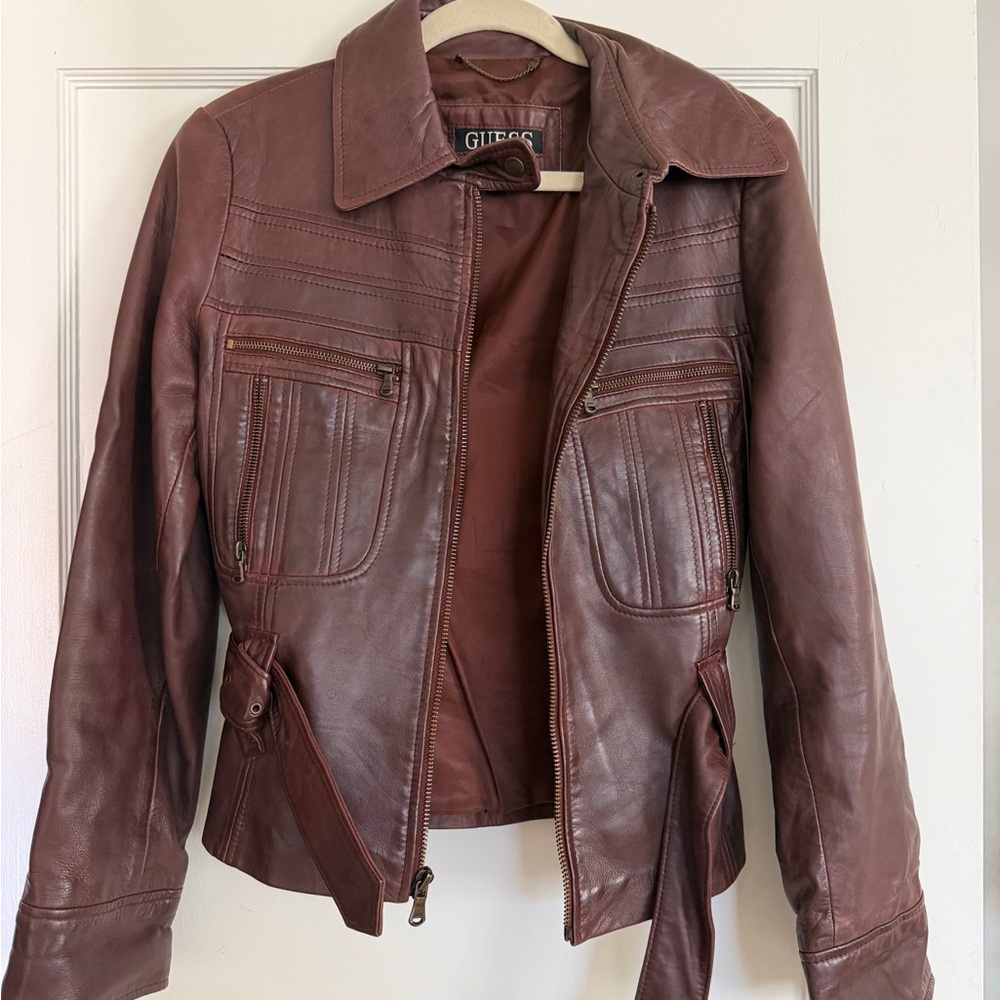 Guess Women's Leather Jacket in Rich Brown